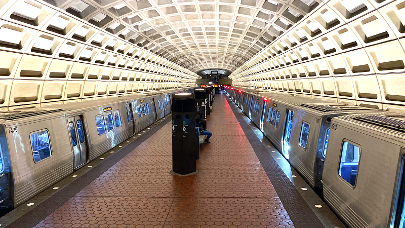 Two 7000-series trains are shown at the Metrorail Navy Yard - Ballpark station in this file image.