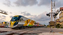 A Brightline train at West Palm Beach. A Brightline train at West Palm Beach.