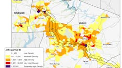 TJCG's assessment found 30 percent of all jobs in Wake, Durham, Johnston and Orange counties are within a mile of the rail corridor. TJCG's assessment found 30 percent of all jobs in Wake, Durham, Johnston and Orange counties are within a mile of the rail corridor.