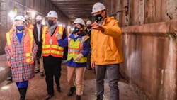 New York Gov. Kathy Hochul, second from right, MTA Acting Chair &amp; CEO Janno Lieber, right, Rep. Adriano Espaillat, second from left, Rep. Carolyn Maloney, left, and Manhattan Borough President Gale Brewer tour the Second Avenue Subway Phase 2 tunnel in East Harlem between 110 St and 120 St on Tue., Nov. 23, 2021.