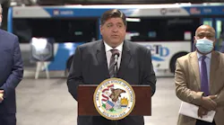 Illinois Gov. J.B. Pritzker speaks at SCCTD's Illinois Bus Garage to announce a second round of Rebuild Illinois grants will benefit 37 transit agencies and 51 projects throughout the state.