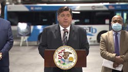 Illinois Gov. J.B. Pritzker speaks at SCCTD's Illinois Bus Garage to announce a second round of Rebuild Illinois grants will benefit 37 transit agencies and 51 projects throughout the state. Illinois Gov. J.B. Pritzker speaks at SCCTD's Illinois Bus Garage to announce a second round of Rebuild Illinois grants will benefit 37 transit agencies and 51 projects throughout the state.