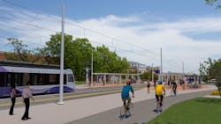 A rendering of the Purple Line UMD Station. The 16-mile line will open in the fall of 2026.
