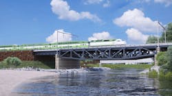 An electric powered GO train moves across a bridge, in this artist rendering. (Metrolinx image) An electric powered GO train moves across a bridge, in this artist rendering. (Metrolinx image)