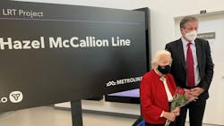 Former mayor of Mississauga Hazel McCallion stands with Metrolinx President and CEO Phil Verster. Former mayor of Mississauga Hazel McCallion stands with Metrolinx President and CEO Phil Verster.