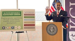 U.S. Rep. Emanuel Cleaver speaks at an event introducing the Bi-State Sustainable Reinvestment Corridor - a two state, 24-mile regional rapid transit corridor.