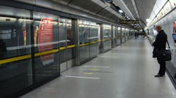 A type of platform door is seen on the London Underground&apos;s system at the westbound Jubilee Line platform of Waterloo station.