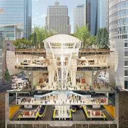 A rendering showing a cross-section view of the new Transbay Transit Center. A rendering showing a cross-section view of the new Transbay Transit Center.