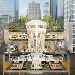 A rendering showing a cross-section view of the new Transbay Transit Center.