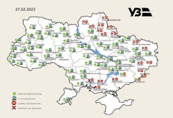 A map showing which railway stations within Ukraine were still operational as of Feb. 27, 2022. A map showing which railway stations within Ukraine were still operational as of Feb. 27, 2022.