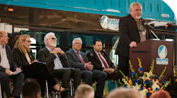 AVTA Chairman of the Board Marvin Crist speaks at the authority's March 16 event marking its complete transition to a zero-emission fleet.