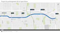 A map of the planned eastern extension of Montreal's Blue Line.