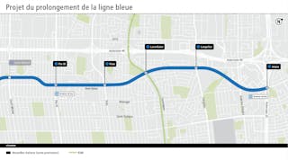 A map of the planned eastern extension of Montreal&apos;s Blue Line.