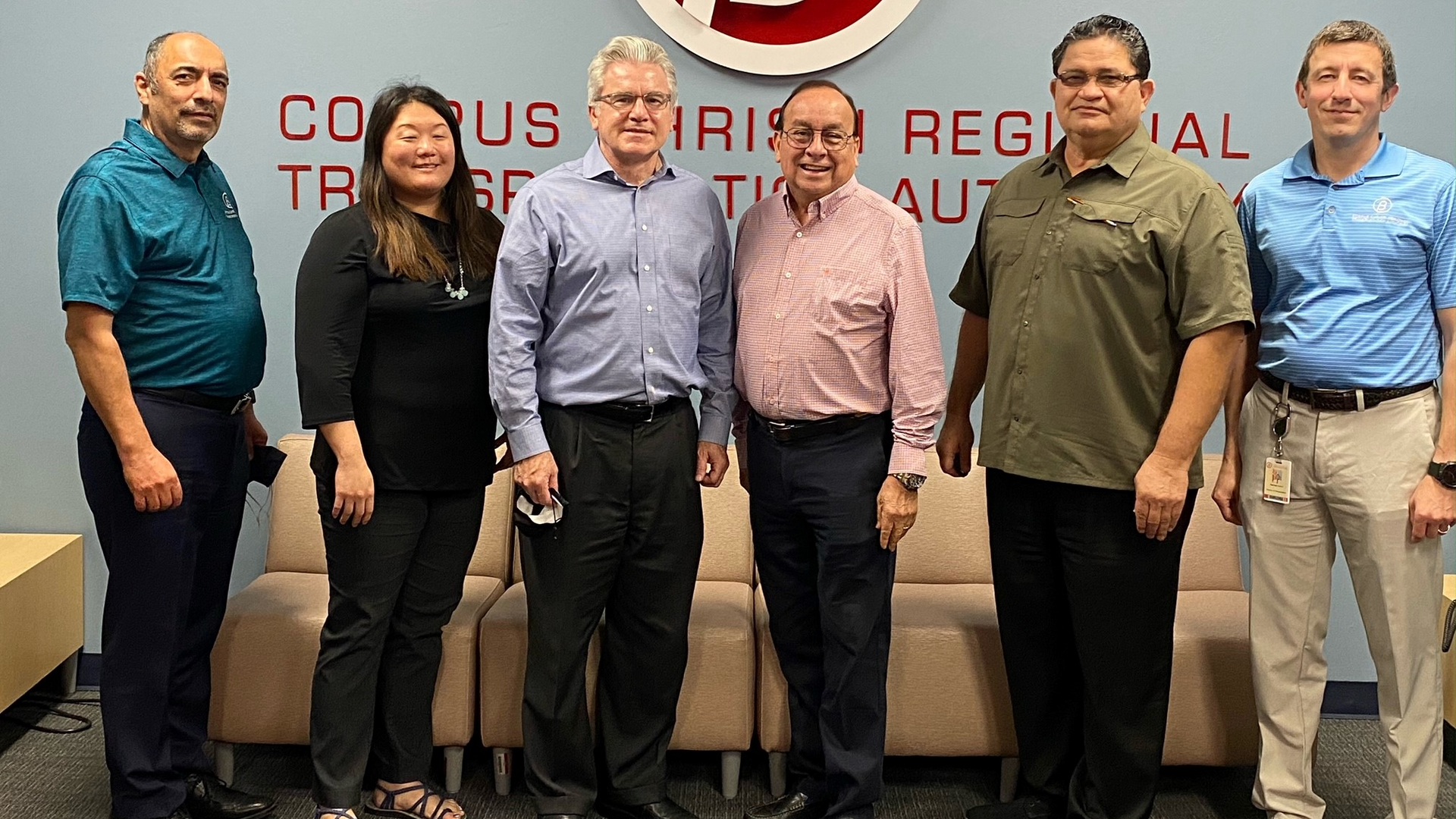 CCRTA staff pose with members from CTE at the Staples Street Center.