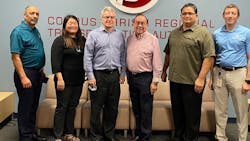 CCRTA staff pose with members from CTE at the Staples Street Center. CCRTA staff pose with members from CTE at the Staples Street Center.