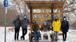 Interns from KU's School of Architecture and Design designed a custom bus shelter for Lawrence Transit with a railroad-theme.