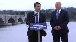 Transportation Secretary Pete Buttigieg and Infrastructure Coordinator Mitch Landrieu discuss the combined available funding announcement for the Mega, INFRA and Rural programs. Transportation Secretary Pete Buttigieg and Infrastructure Coordinator Mitch Landrieu discuss the combined available funding announcement for the Mega, INFRA and Rural programs.