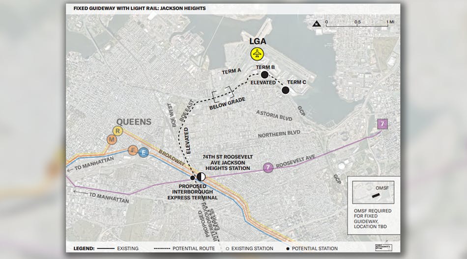 One of seven rail transit connections to LaGuardia Airport being evaluated.