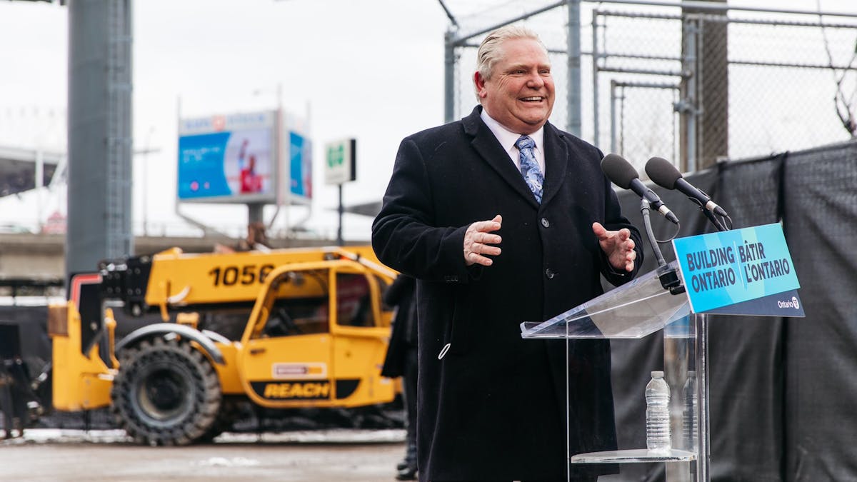 Ontario Premier Doug Ford speaks at an event March 27, marking the start of upgrades to the Exhibition Station and start of construction for the Ontario Line.