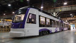 The first vehicle assembled for the Purple Line is seen in this 2019 photo. The first vehicle assembled for the Purple Line is seen in this 2019 photo.