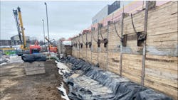 Work to rehabilitate the retaining wall east of Wilson Street began in the fall. Work to rehabilitate the retaining wall east of Wilson Street began in the fall.