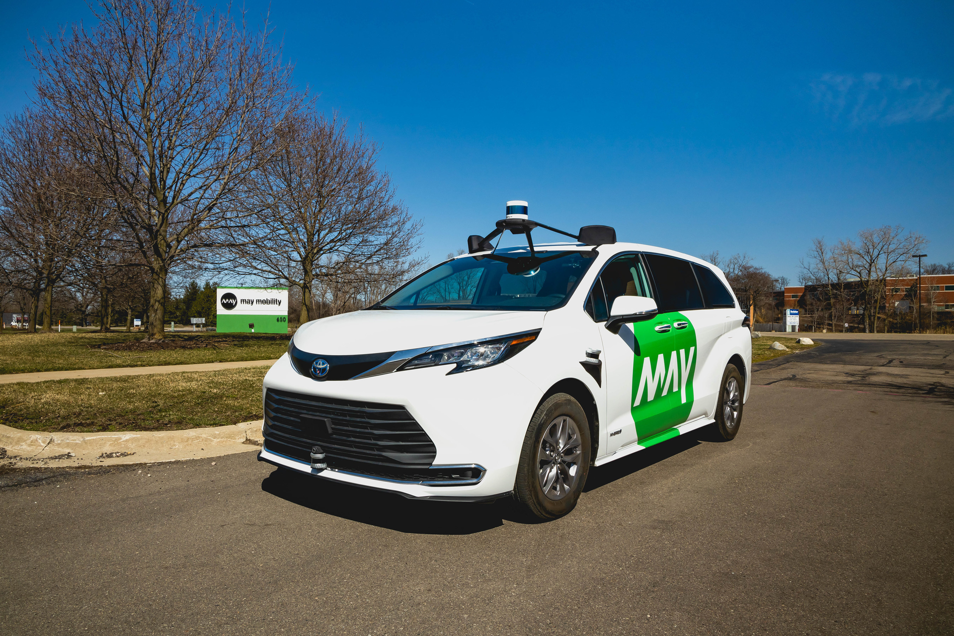 A May Mobility Toyota Sienna Autono-MaaS is pictured at May Mobility headquarters in Ann Arbor, Mich.