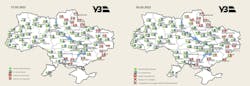 Ukrainian Railways' stations in operation on Feb 28, 2022 (left) versus March 3, 2022. Ukrainian Railways' stations in operation on Feb 28, 2022 (left) versus March 3, 2022.