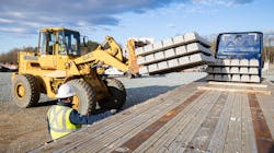 Concrete crossties for use on the Purple Line project are unloaded in March 2021. Concrete crossties for use on the Purple Line project are unloaded in March 2021.