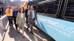 Gov. Hochul joins MTA Chair and CEO Lieber and Interim NYCT President Cipriano at the Michael J. Quill Depot on April 22.