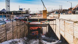 More than 26 Olympic-size swimming pools worth of soil was trucked away to make room for the station box. More than 26 Olympic-size swimming pools worth of soil was trucked away to make room for the station box.