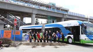 Community Transit staff and board members, federal and elected officials and community partners celebrated the kick-off of the construction of Swift Orange Line at Lynnwood Transit Center on April 19, 2022.