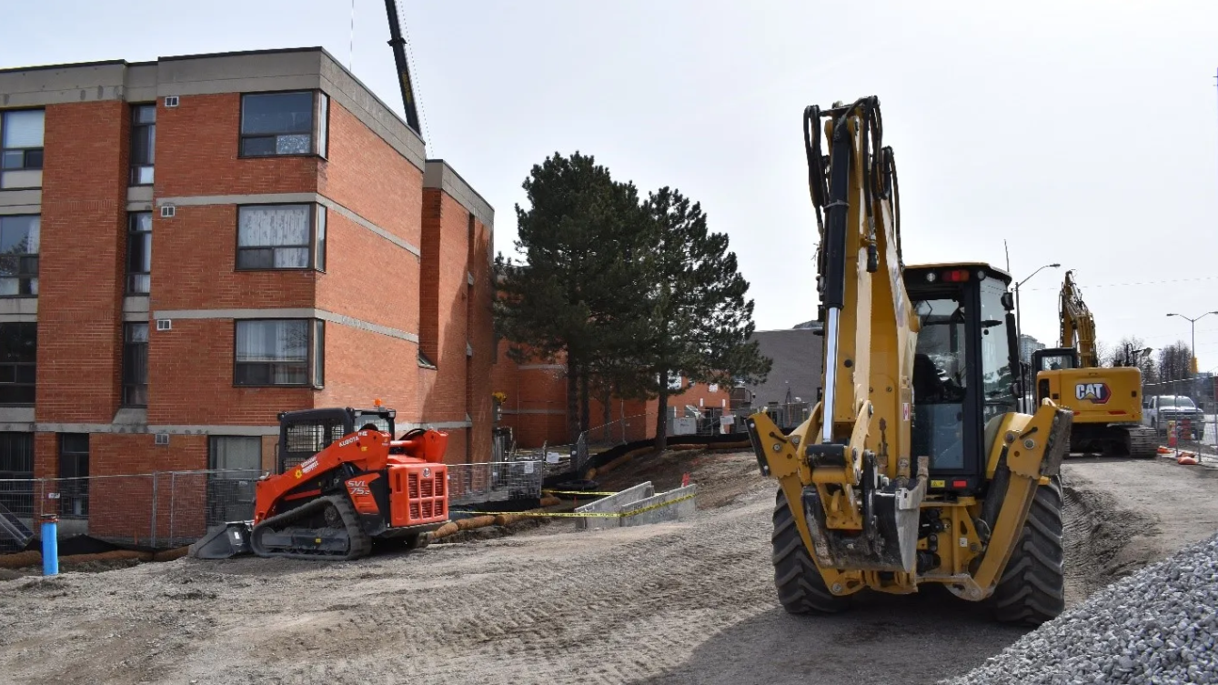 Crews preparing for construction at the first headwall site.