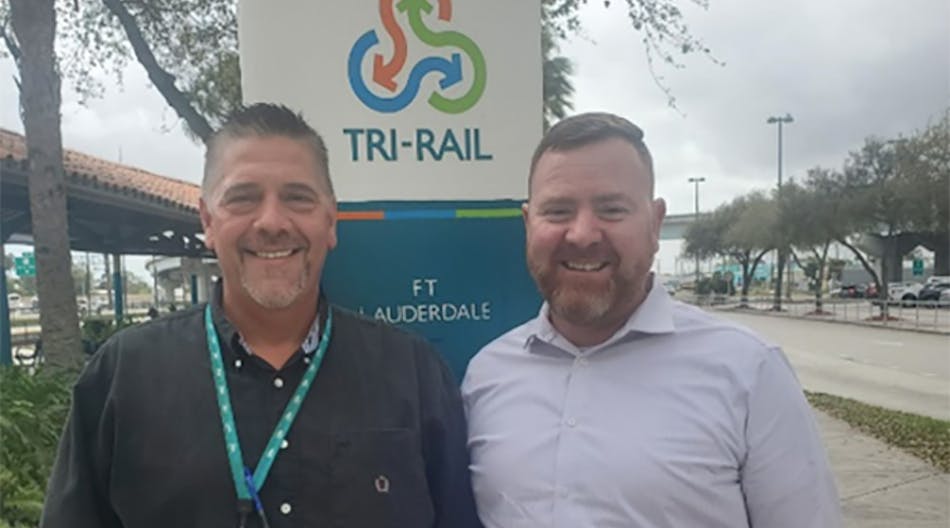 Left: Ed Reardon GM Transdev Rail, right, Gregory Fogarty, CEO TekTracking.