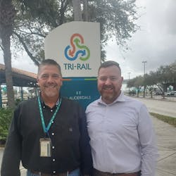 Left: Ed Reardon GM Transdev Rail, right, Gregory Fogarty, CEO TekTracking. Left: Ed Reardon GM Transdev Rail, right, Gregory Fogarty, CEO TekTracking.