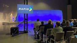 EMBARK Administrator Jason Ferbrache addresses the crowd before the reveal of the first RAPID bus at an unveiling ceremony May 26, 2022, at the Oklahoma City Convention Center. The new bus rapid transit service is slated to launch service in Fall 2023, with construction expected to begin in the next 30-45 days. EMBARK Administrator Jason Ferbrache addresses the crowd before the reveal of the first RAPID bus at an unveiling ceremony May 26, 2022, at the Oklahoma City Convention Center. The new bus rapid transit service is slated to launch service in Fall 2023, with construction expected to begin in the next 30-45 days.