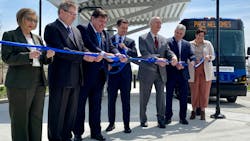 Pace Executive Director Melinda J. Metzger, Pace Chairman Rick Kwasneski, Gov. Pritzker, Transportation Sec. Buttigieg, U.S. Rep. Foster, Joliet mayor and Will County executive cut the ribbon on a new Pace Bus facility at the Joliet Gateway Center. Pace Executive Director Melinda J. Metzger, Pace Chairman Rick Kwasneski, Gov. Pritzker, Transportation Sec. Buttigieg, U.S. Rep. Foster, Joliet mayor and Will County executive cut the ribbon on a new Pace Bus facility at the Joliet Gateway Center.
