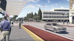 A rendering illustrating the Broadway - Colorado intersection in Glendale with the BRT constructed.