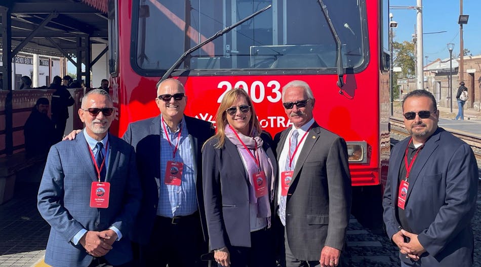 A small group of San Diego MTS staff traveled to Mendoza, Argentina to oversee delivery of the first three second generation LRVs, which are being donated to the city for use on its transit network. [image: San Diego Metropolitan Transit System]
