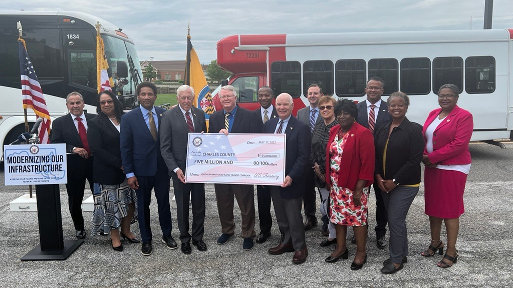 Federal and county officials, as well as Southern Maryland Rapid Transit project advocates celebrated the $5 million included in the FY22 federal spending law.