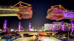 Part of the elevated guideway is being lifted into place over Sepulveda Blvd. Part of the elevated guideway is being lifted into place over Sepulveda Blvd.