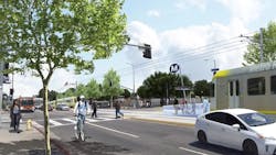A rendering of the future East San Fernando Valley Transit Corridor Phase 1 light-rail line near the existing Van Nuys Metrolink Station. A rendering of the future East San Fernando Valley Transit Corridor Phase 1 light-rail line near the existing Van Nuys Metrolink Station.