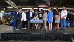 New York Gov. Kathy Hochul, joined by Lieutenant Governor Antonio Delgado, MTA Chairman and CEO Janno Lieber, Senator Leroy Comrie, Assemblymember Vivian Cook and ATU Local 1056 President Mark Henry, signs the Transit Workers Assault Bill at the Queens Bus Terminal in Jamaica on June 27, 2022. This new law protects more than 11,000 MTA workers and prosecutes those who attack transit workers with sentences up to seven years in prison. (Kevin P. Coughlin / Office of Governor Kathy Hochul) New York Gov. Kathy Hochul, joined by Lieutenant Governor Antonio Delgado, MTA Chairman and CEO Janno Lieber, Senator Leroy Comrie, Assemblymember Vivian Cook and ATU Local 1056 President Mark Henry, signs the Transit Workers Assault Bill at the Queens Bus Terminal in Jamaica on June 27, 2022. This new law protects more than 11,000 MTA workers and prosecutes those who attack transit workers with sentences up to seven years in prison. (Kevin P. Coughlin / Office of Governor Kathy Hochul)
