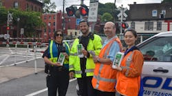 MTA Police and Metro-North representatives during a Level Crossing Awareness event in June 2022. MTA is one of several entities to receive federal funding to support its trespassing and suicide prevention efforts.