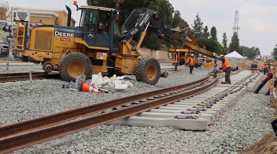 Installation of new light rail tracks is now 43 percent complete.