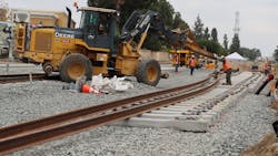 Installation of new light rail tracks is now 43 percent complete. Installation of new light rail tracks is now 43 percent complete.