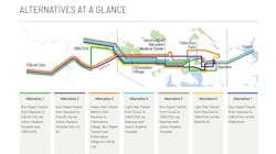 A compilation showing the seven alternatives for the East-West Transit Corridor MDOT MTA will further evaluate. A compilation showing the seven alternatives for the East-West Transit Corridor MDOT MTA will further evaluate.
