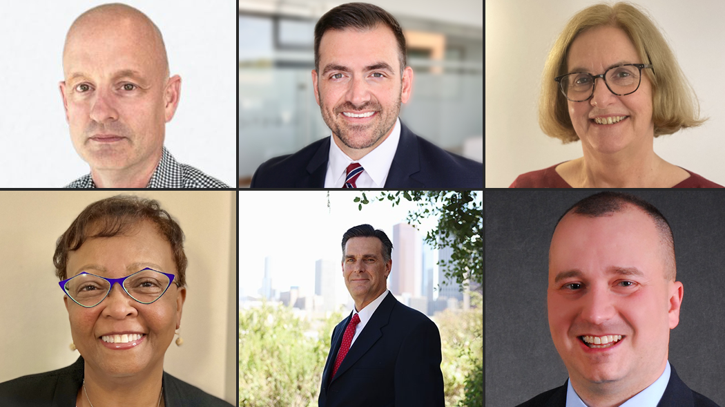 Clockwise from top left, Simon West, Daniel Carter, Barbara Van Riper, Tia Purnell, Daniel Comorre and Jason Denue.