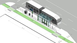 TriMet’s island bus stop station design for the Division Transit Project. TriMet’s island bus stop station design for the Division Transit Project.