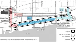 The study area for the Waterfront East LRT design and engineering.