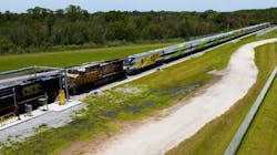 Brightline accepted delivery of two trains from Siemens at its Vehicle Maintenance Facility south of the Orlando International Airport. Brightline accepted delivery of two trains from Siemens at its Vehicle Maintenance Facility south of the Orlando International Airport.